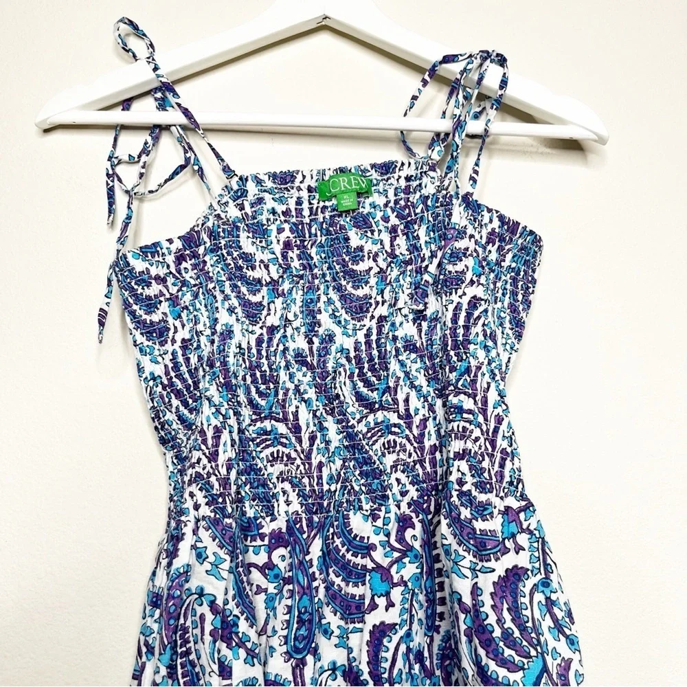 NWT J. Crew Smocked Linen Blend Bandeau Beach Maxi Dress in Purple Paisley Sz XL